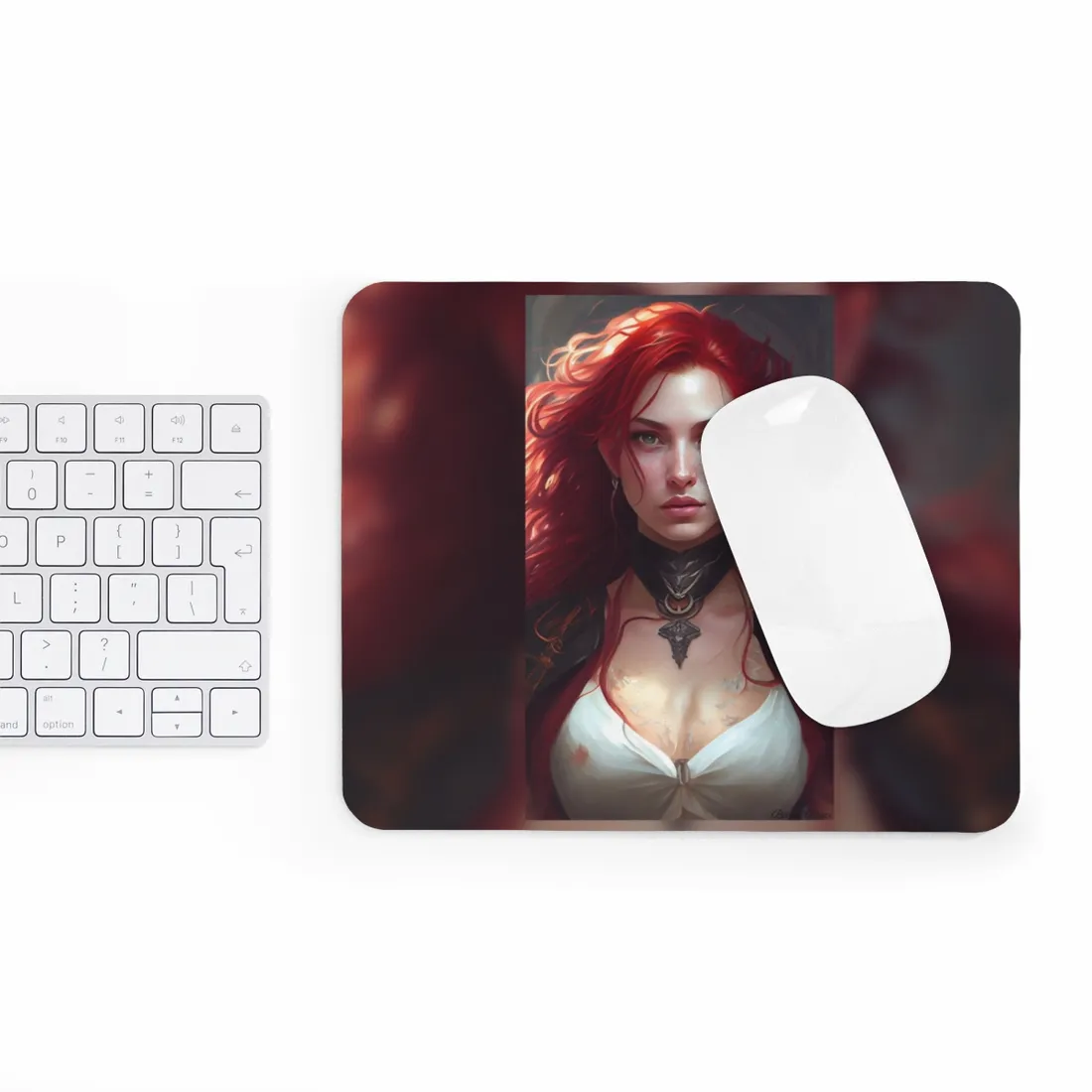 Red Hair Beauty: Elegant Woman in Black - Mouse Pad