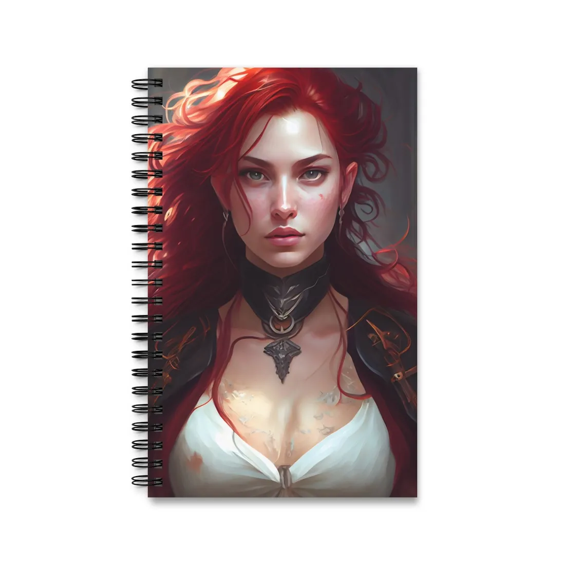 Red Hair Beauty: Elegant Woman in Black - Spiral Notebook
