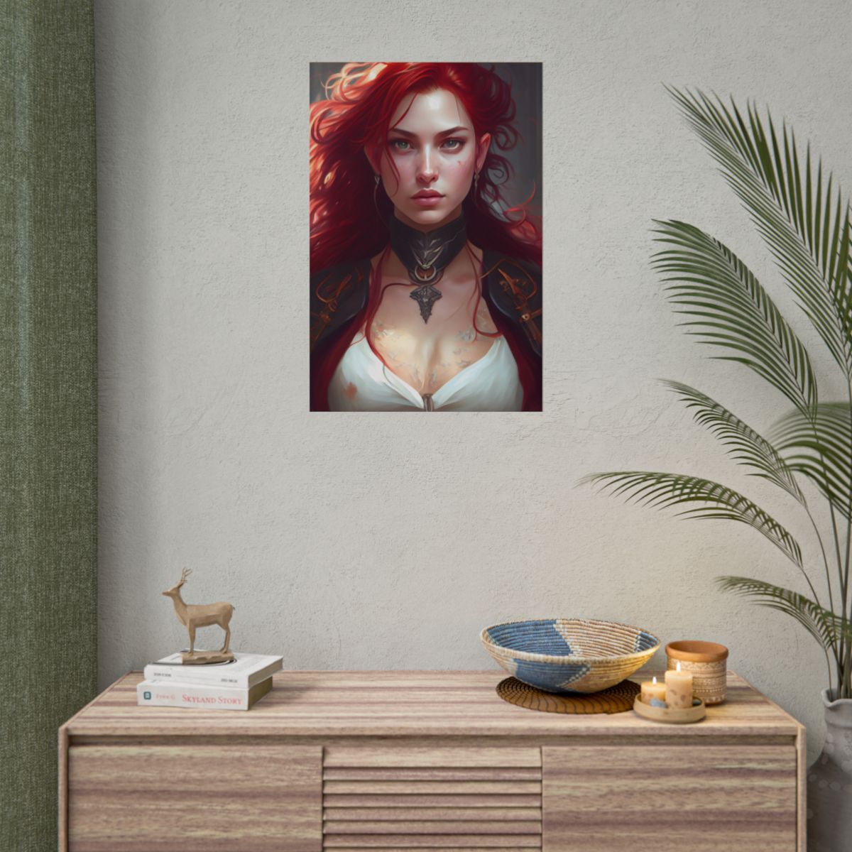 Red Hair Beauty: Elegant Woman in Black - Poster