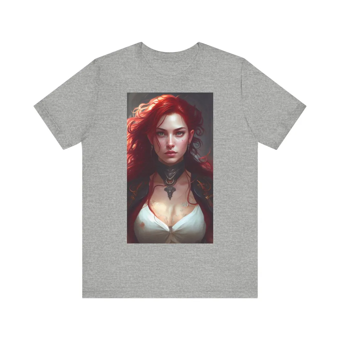 Red Hair Beauty: Elegant Woman in Black - T-Shirt