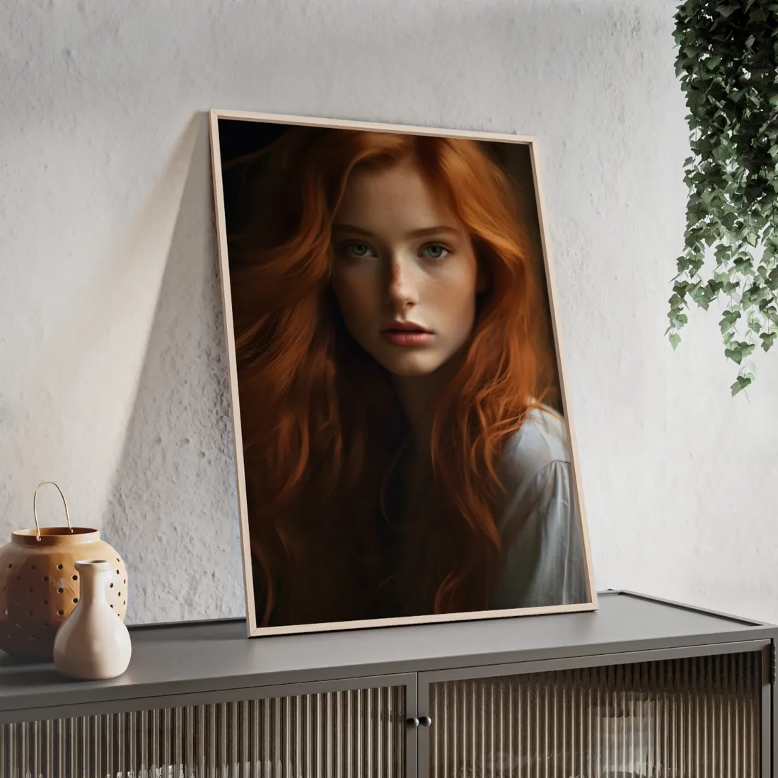 Red Hair Candid Portrait: Natural Light Photo Art - Framed Poster