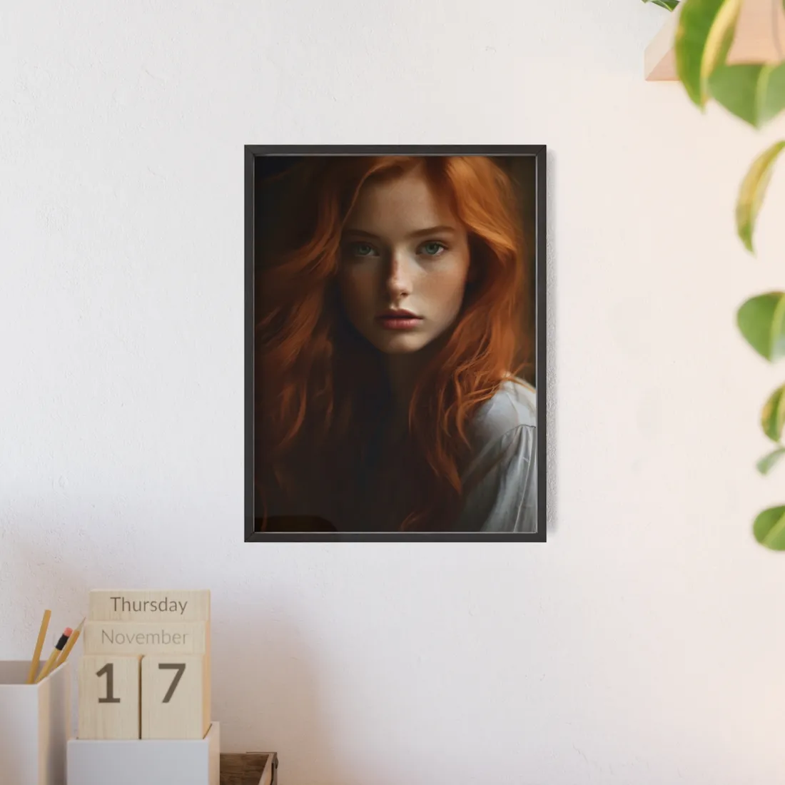 Red Hair Candid Portrait: Natural Light Photo Art - Framed Poster