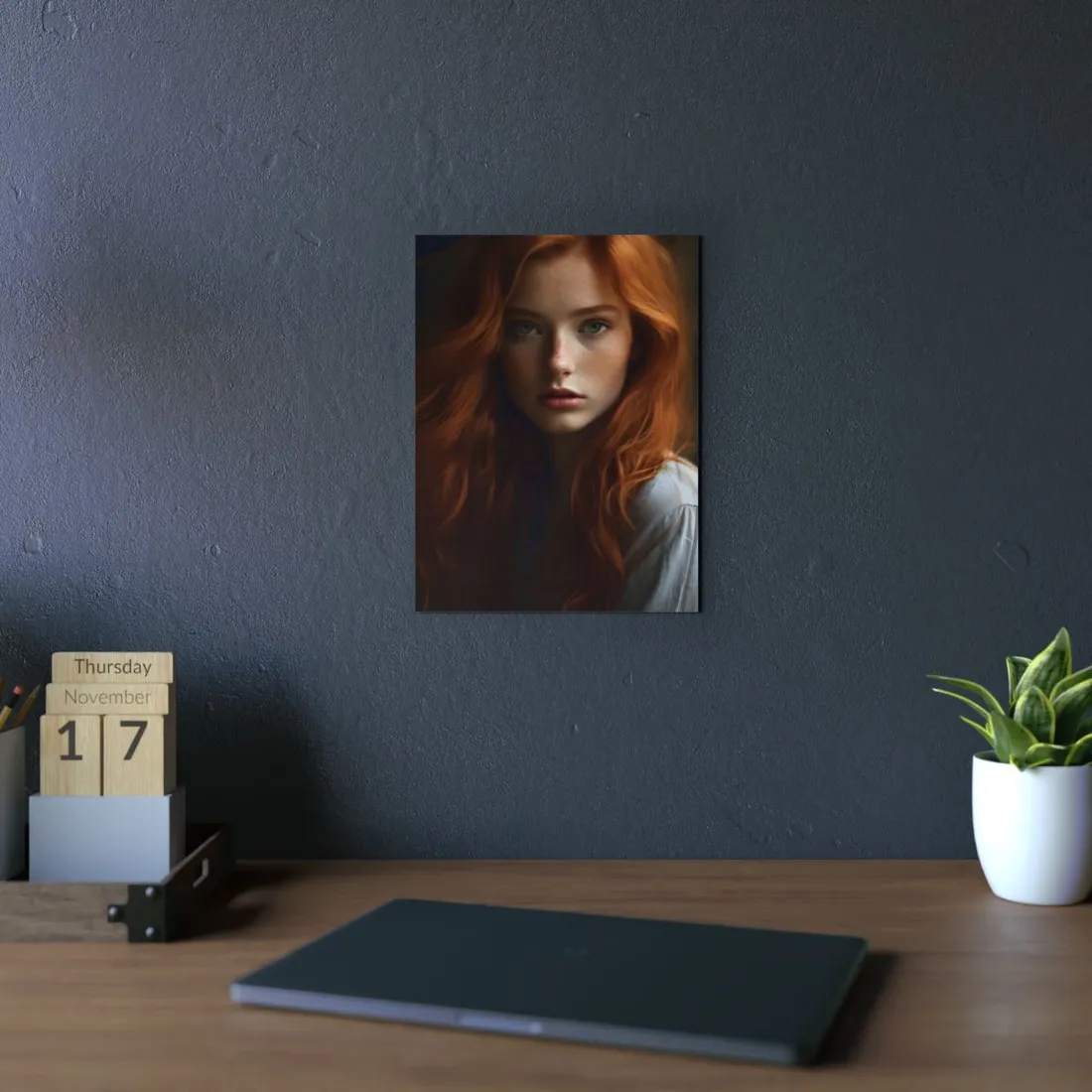 Red Hair Candid Portrait: Natural Light Photo Art - Metal Poster