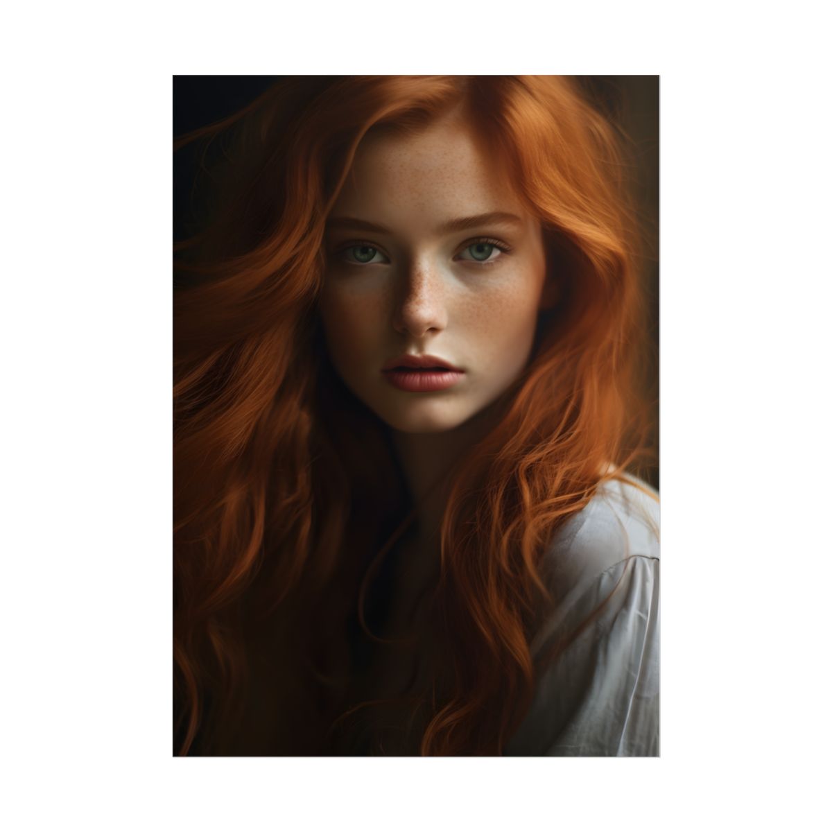 Red Hair Candid Portrait: Natural Light Photo Art - Poster