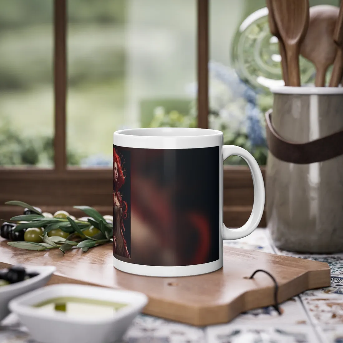 Red Hair Portrait: Elegant Female in Black Dress - Mug
