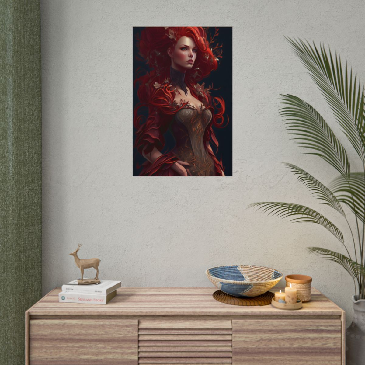 Red Hair Portrait: Elegant Female in Black Dress - Poster