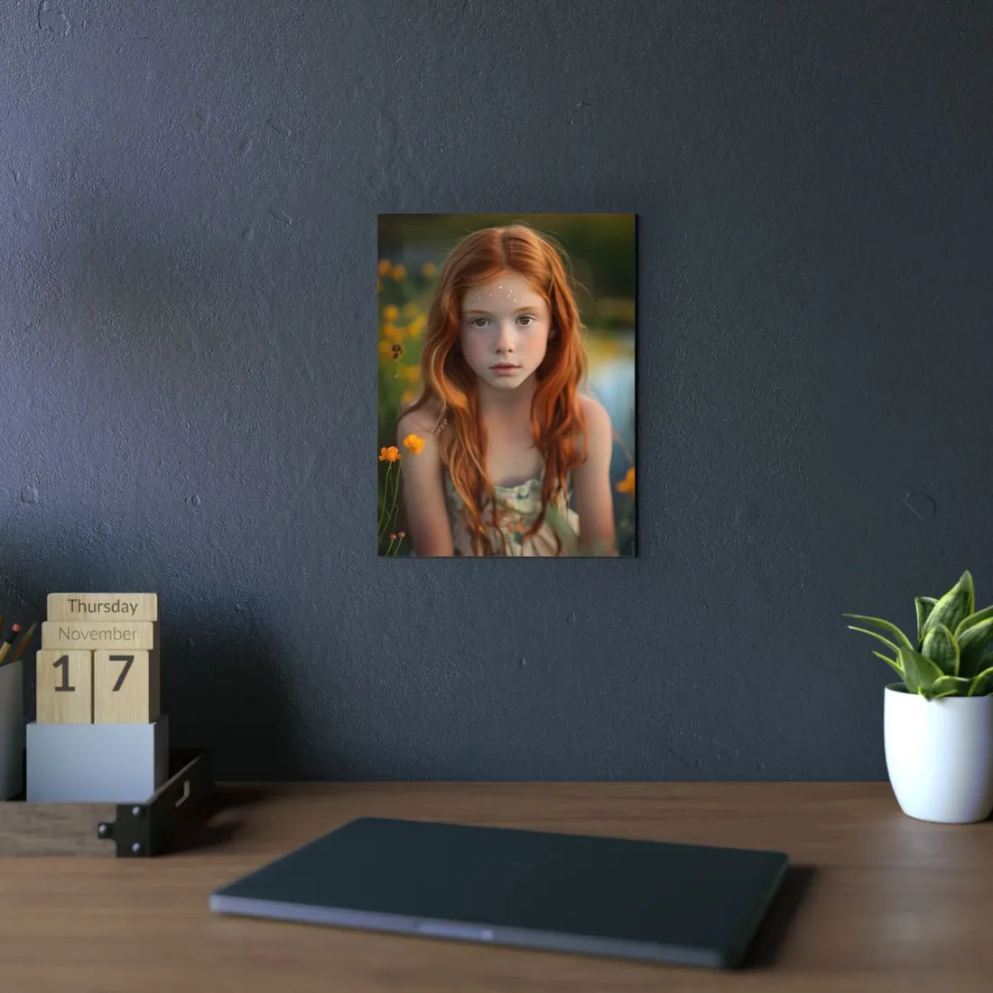 Red Hair Portrait: Girl Outdoors in Daylight - Metal Poster