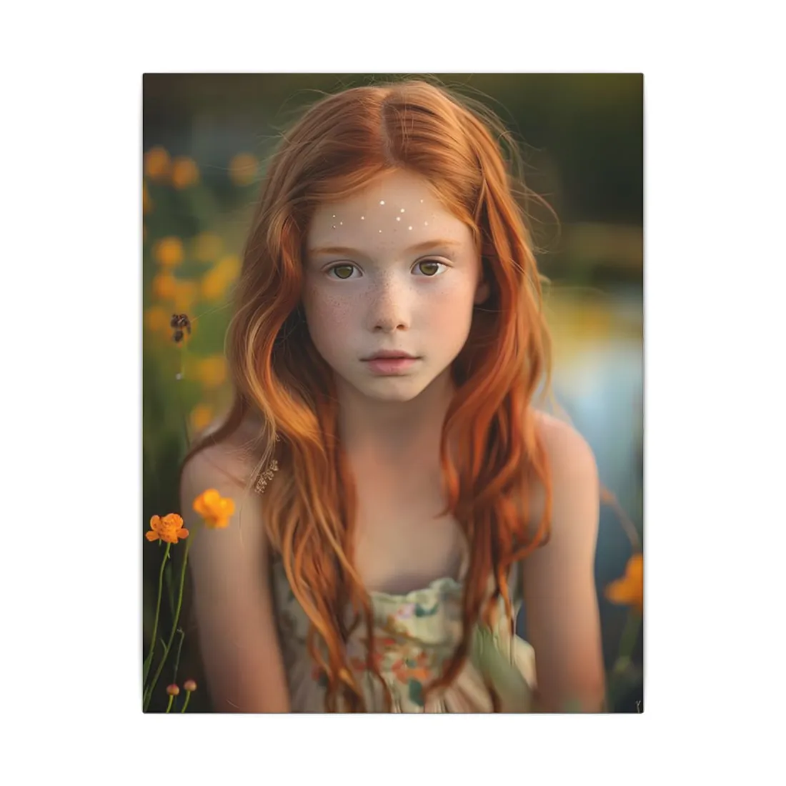 Red Hair, Sparkling Style: Confident Girl in Silver Shine - Canvas
