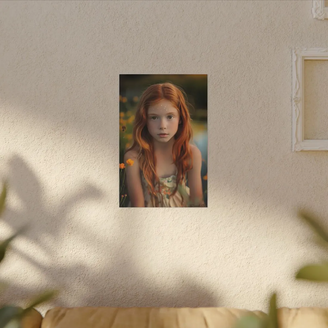 Red Hair, Sparkling Style: Confident Girl in Silver Shine - Canvas