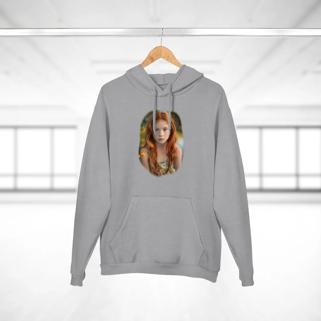 Red Hair, Sparkling Style: Confident Girl in Silver Shine - Hoodie (Heather Grey)