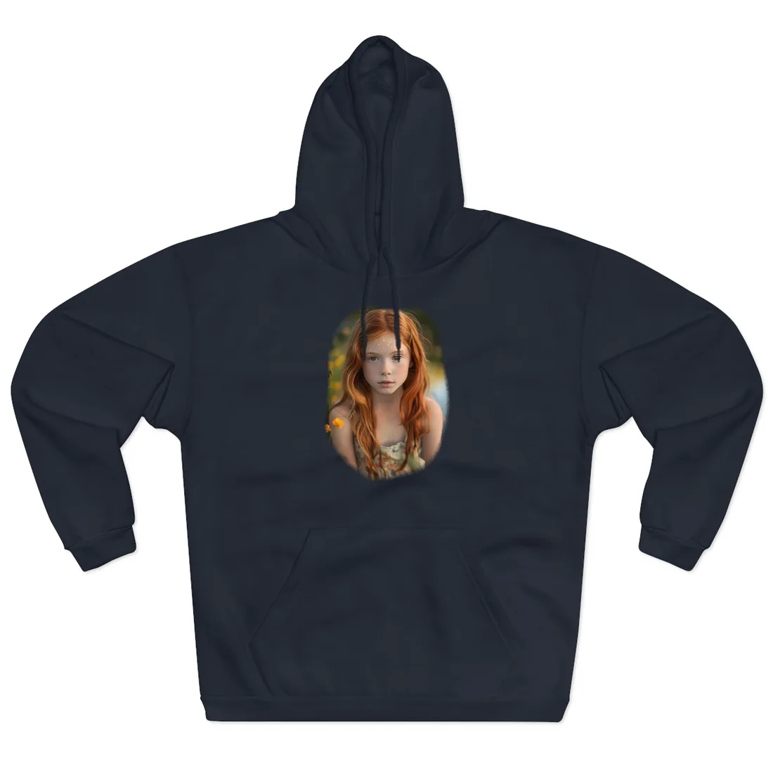 Red Hair, Sparkling Style: Confident Girl in Silver Shine - Hoodie (Navy)