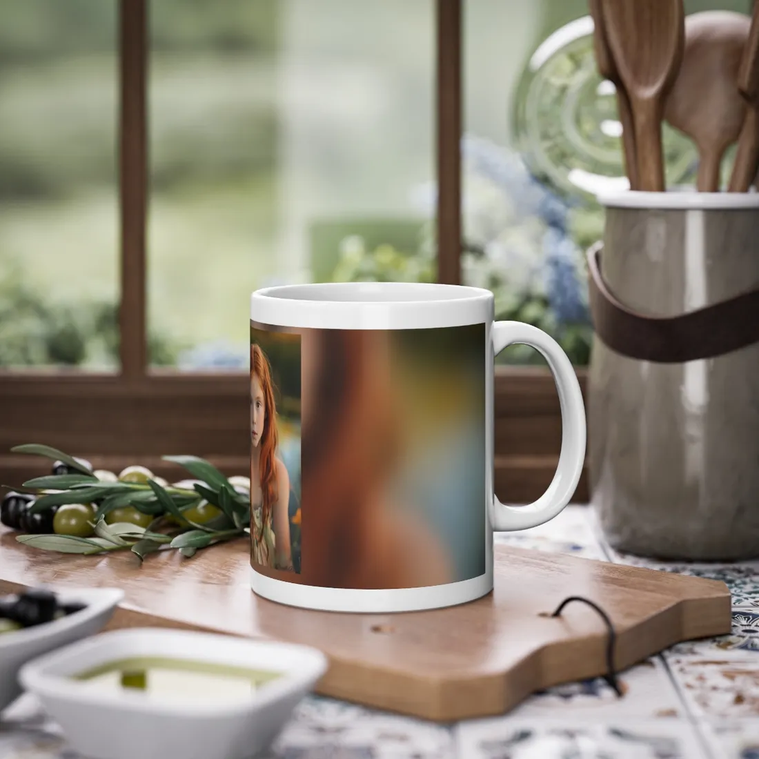 Red Hair, Sparkling Style: Confident Girl in Silver Shine - Mug