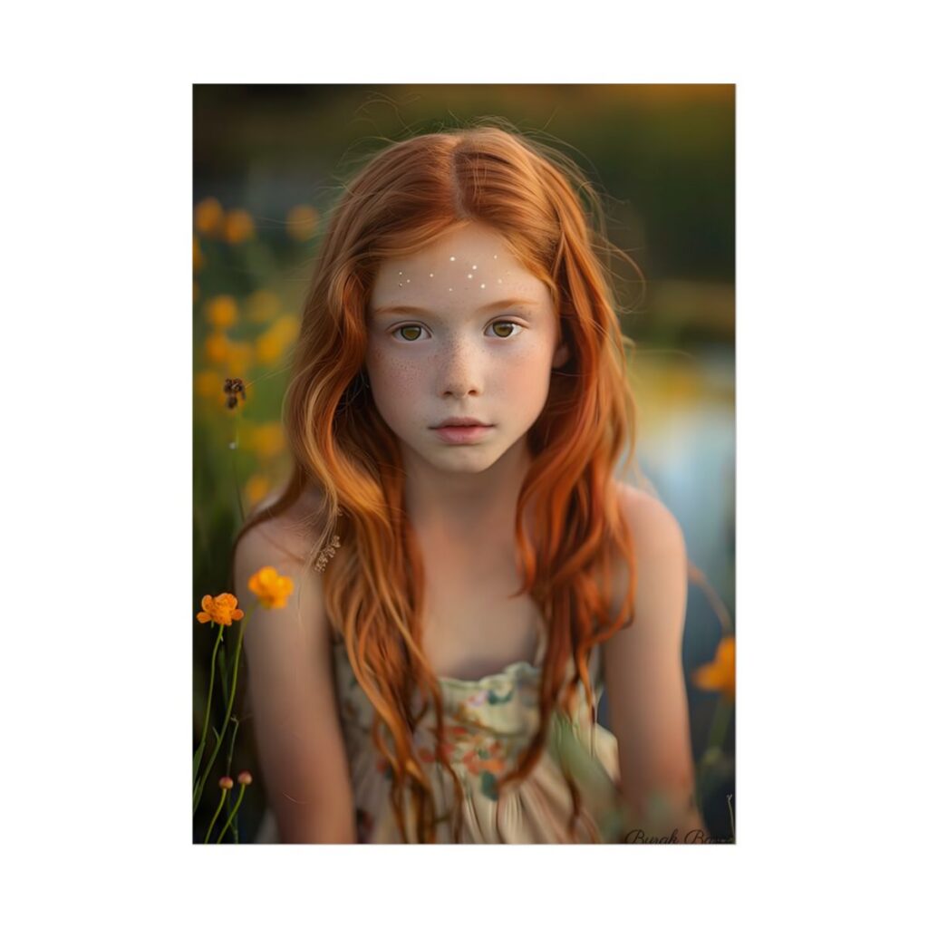 Red Hair, Sparkling Style: Confident Girl in Silver Shine - Poster