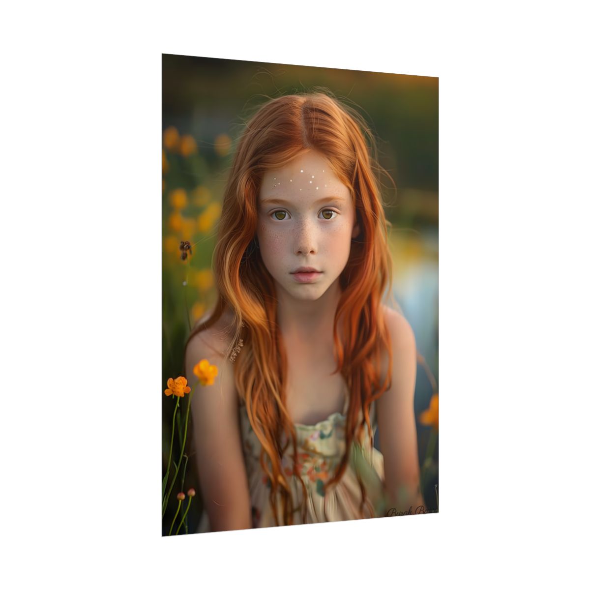 Red Hair, Sparkling Style: Confident Girl in Silver Shine - Poster