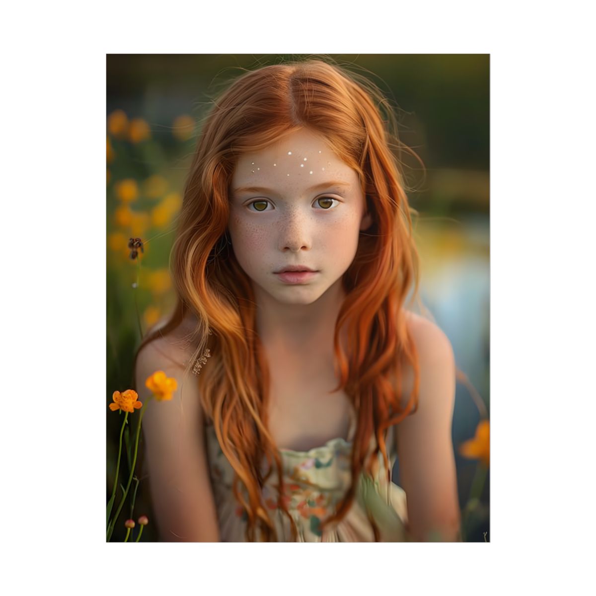 Red Hair, Sparkling Style: Confident Girl in Silver Shine - Poster