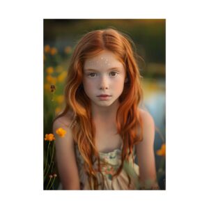 Red-Haired Girl in Meadow Poster
