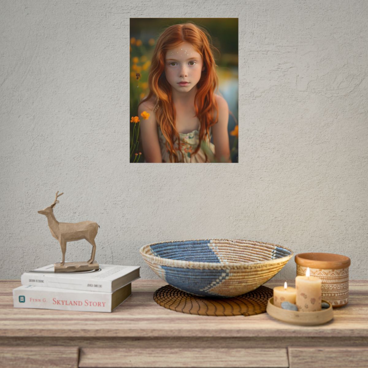 Red Hair, Sparkling Style: Confident Girl in Silver Shine - Poster