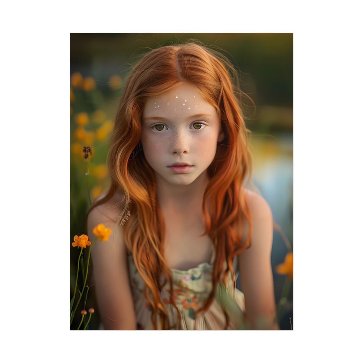 Red Hair, Sparkling Style: Confident Girl in Silver Shine - Poster