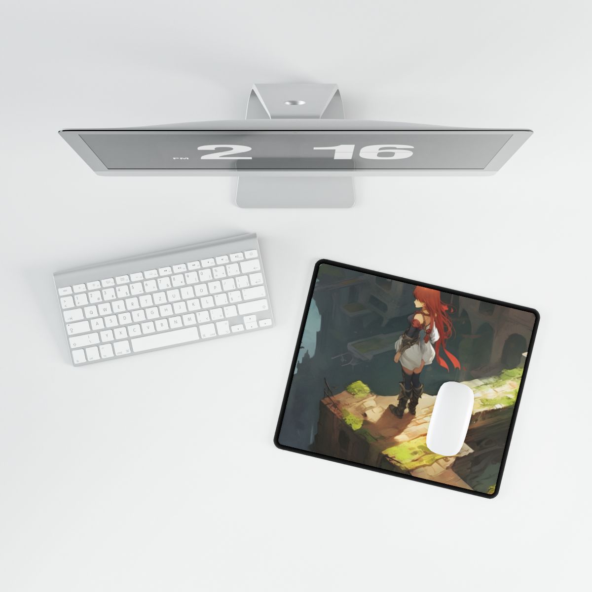 Red-Haired Anime Action: Dynamic Female Hero Art - Desk Mat