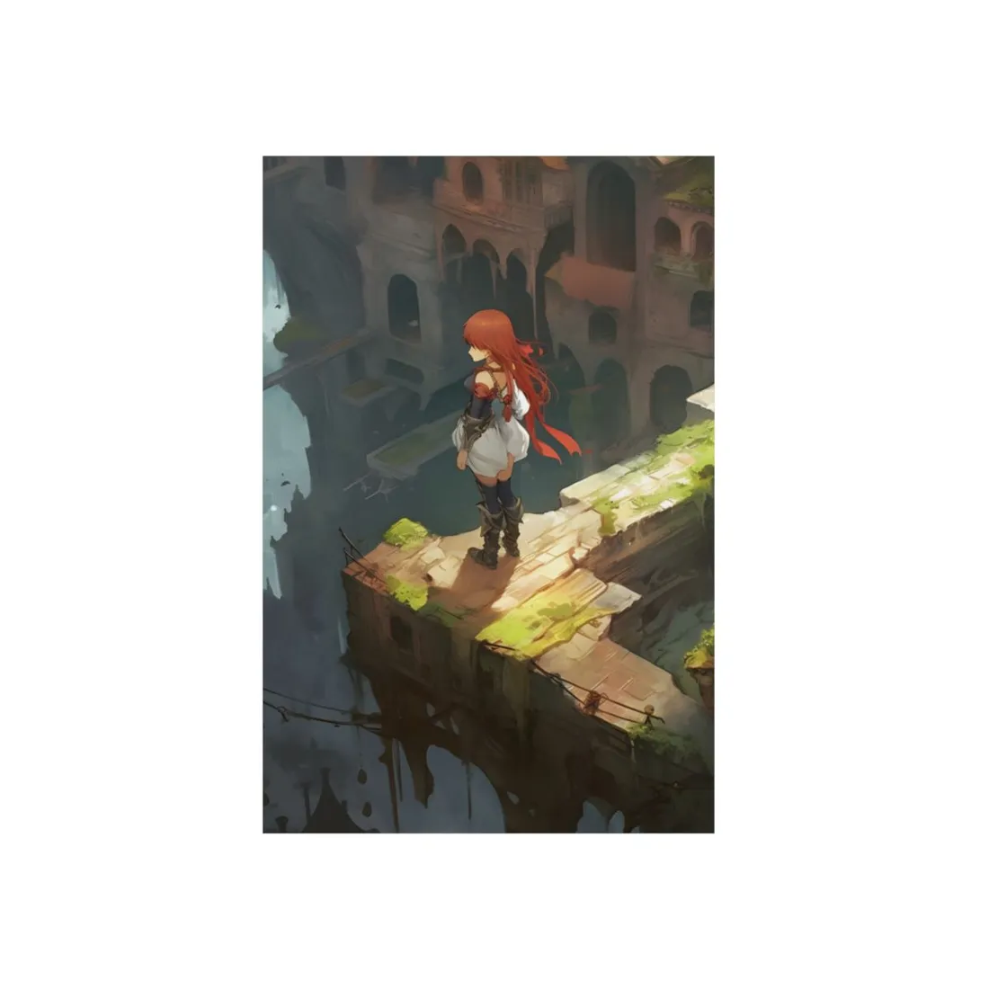 Red-Haired Anime Action: Dynamic Female Hero Art - Metal Poster
