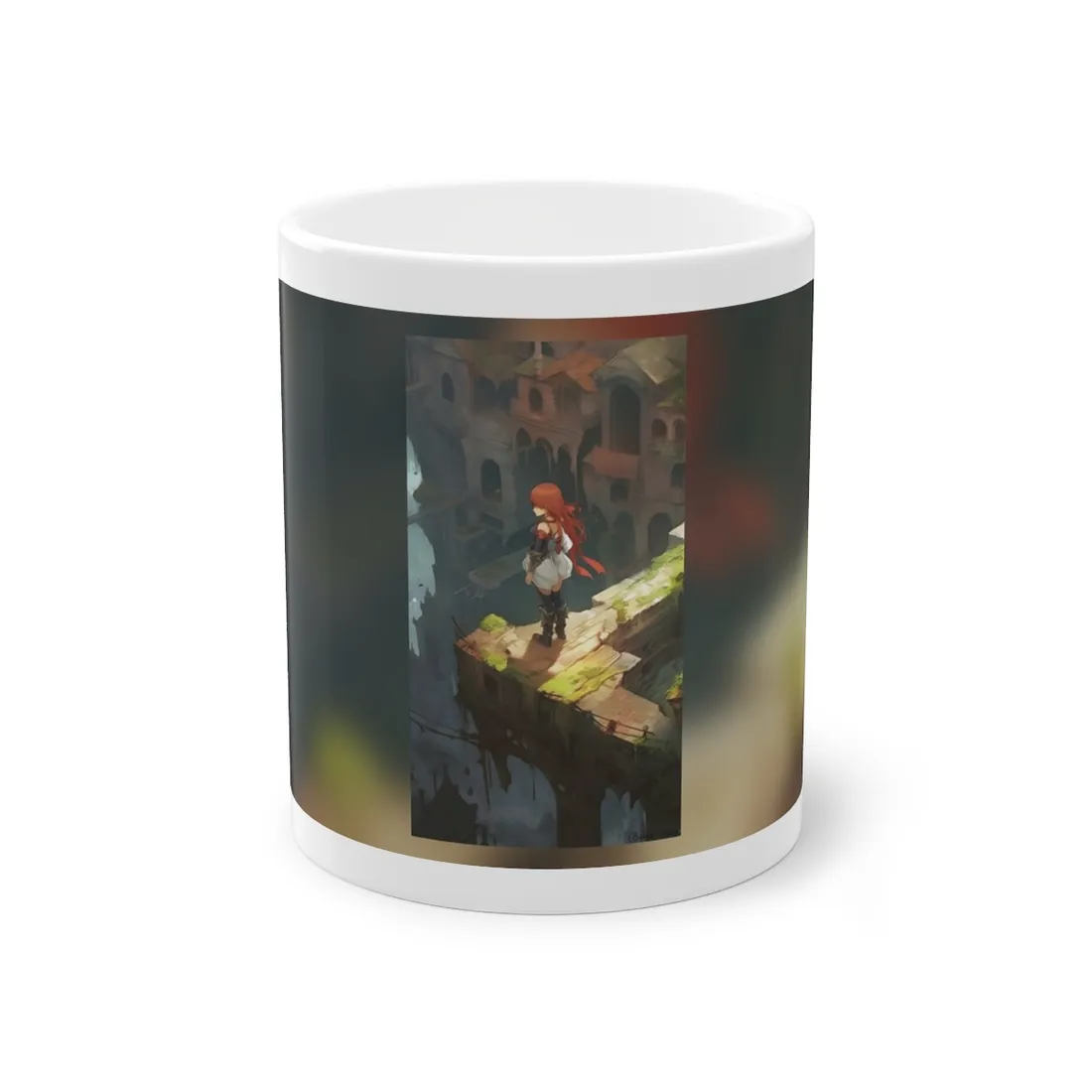 Red-Haired Anime Action: Dynamic Female Hero Art - Mug