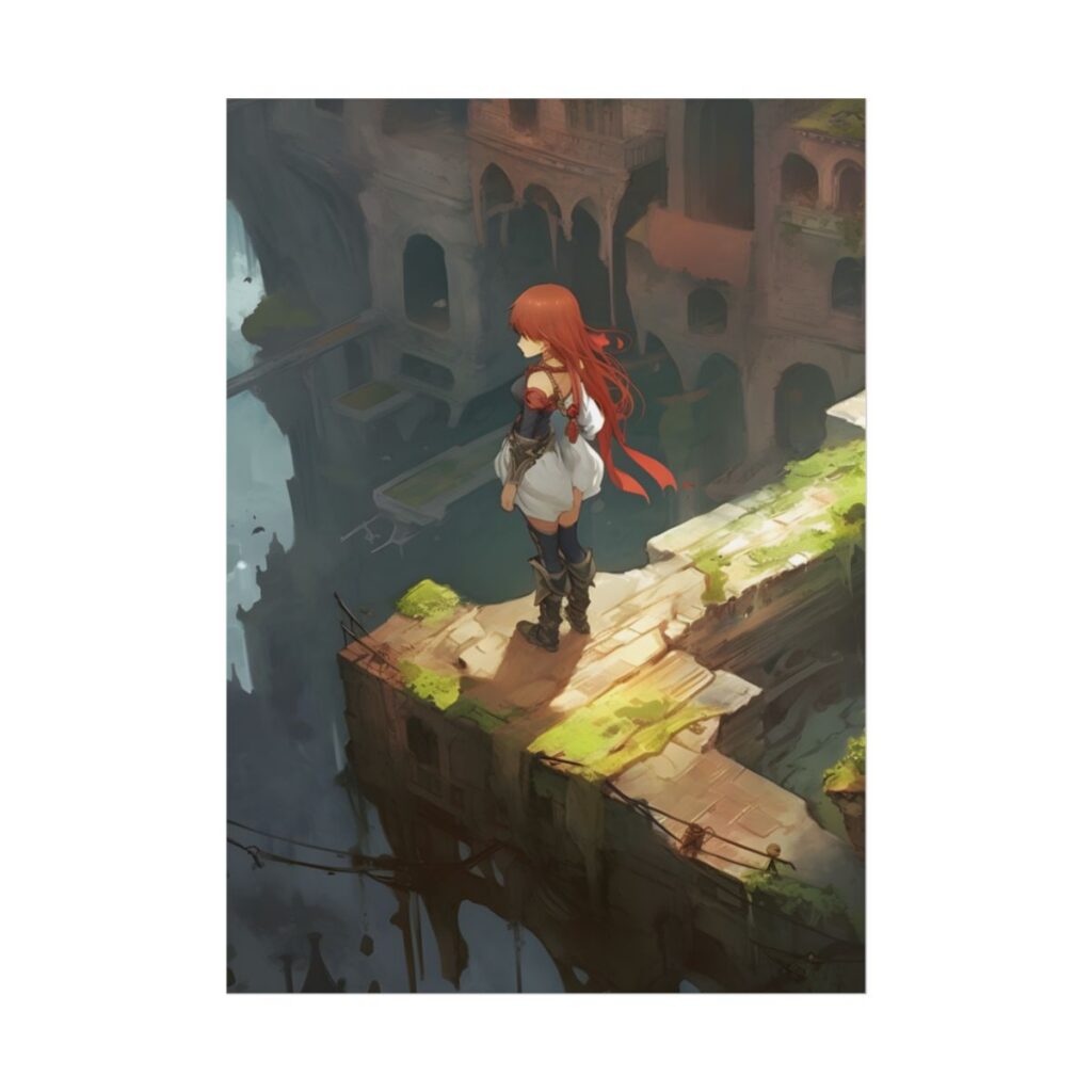Red-Haired Anime Action: Dynamic Female Hero Art - Poster