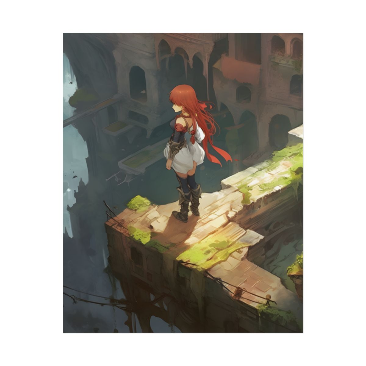 Red-Haired Anime Action: Dynamic Female Hero Art - Poster