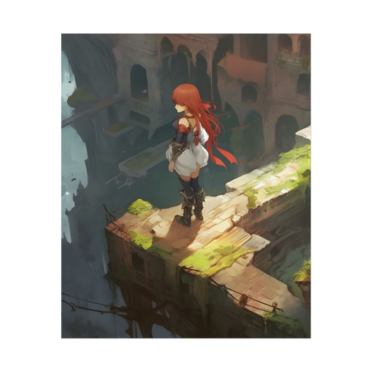 Red-Haired Anime Action: Dynamic Female Hero Art - Poster