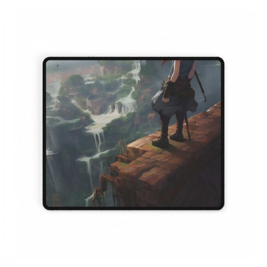 Red Haired Anime Female: Dynamic Birds Eye View Artwork - Desk Mat