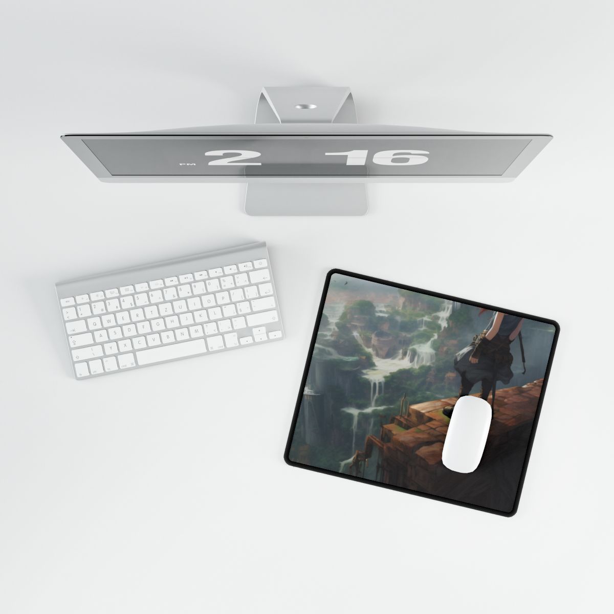 Red Haired Anime Female: Dynamic Birds Eye View Artwork - Desk Mat