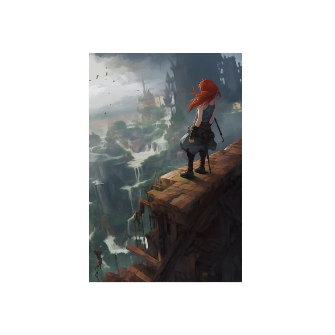 Red Haired Anime Female: Dynamic Birds Eye View - Metal Poster