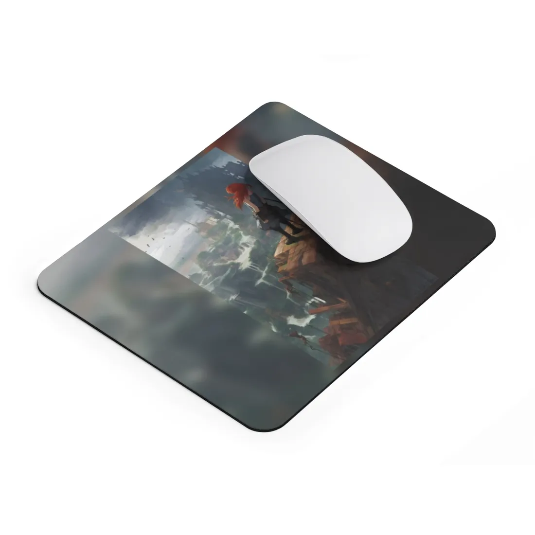Red Haired Anime Female: Dynamic Birds Eye View - Mouse Pad