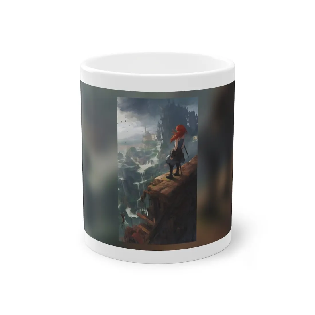 Red Haired Anime Female: Dynamic Birds Eye View - Mug