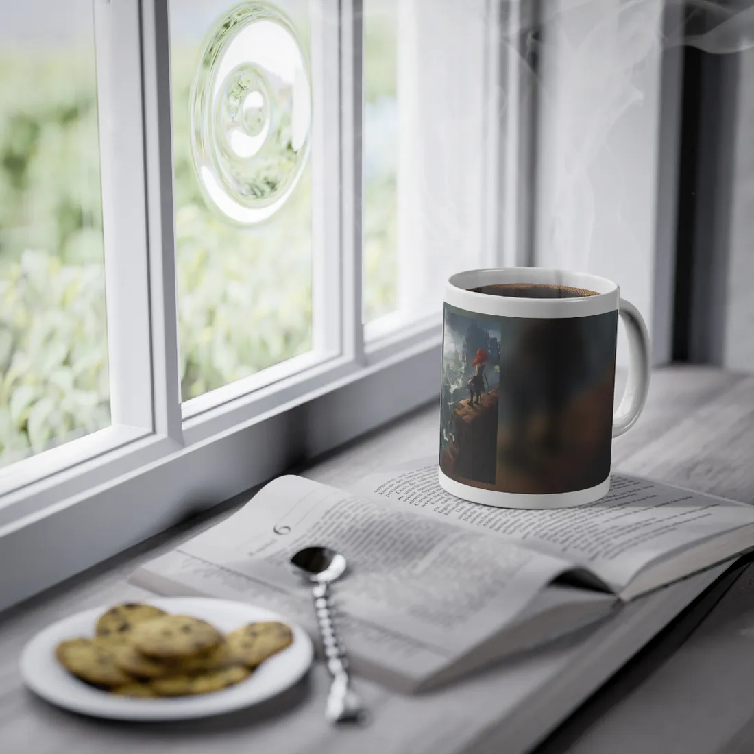Red Haired Anime Female: Dynamic Birds Eye View - Mug