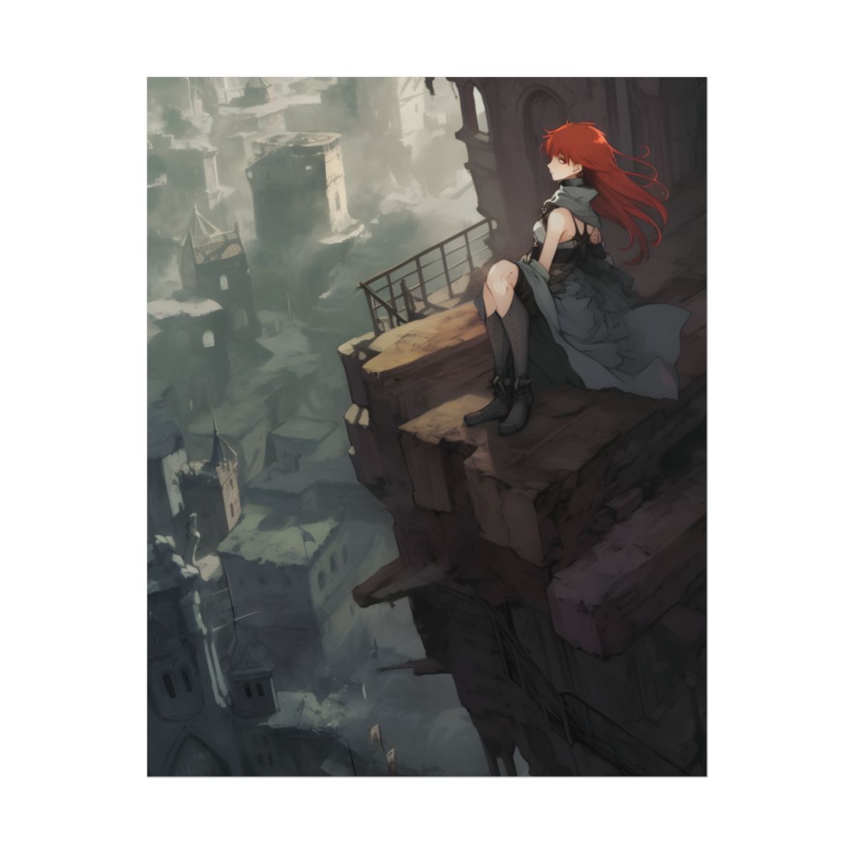 Red-Haired Female: Dramatic Bird's Eye View Artwork - Poster