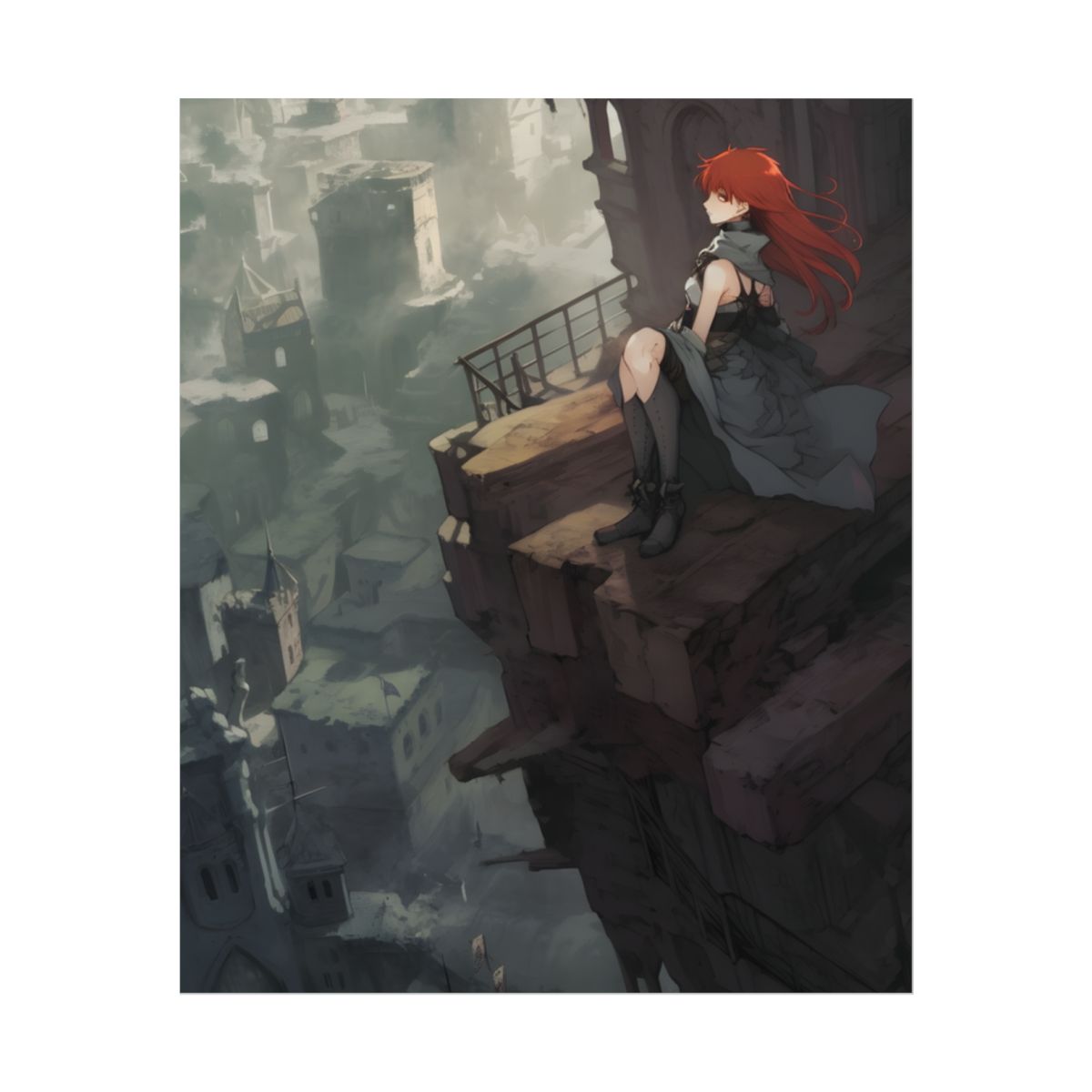 Red-Haired Female: Dramatic Bird's Eye View Artwork - Poster