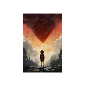 Child Facing a Red Heart Metal Poster