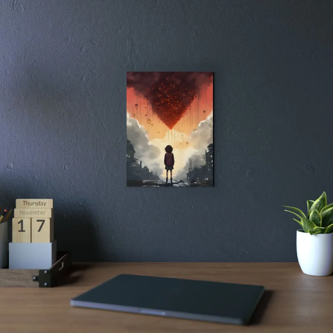 Red Heart Cloud Explosion: Dramatic Fantasy Sky - Metal Poster
