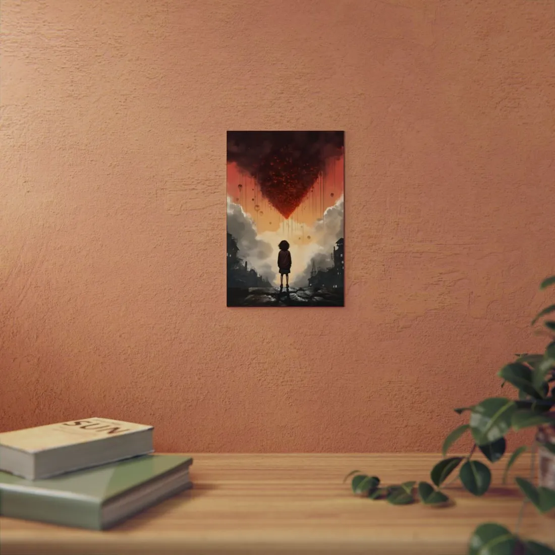 Red Heart Cloud Explosion: Dramatic Fantasy Sky - Metal Poster