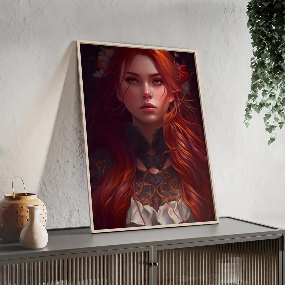 Redhead Female Portrait in a Dress - Framed Poster