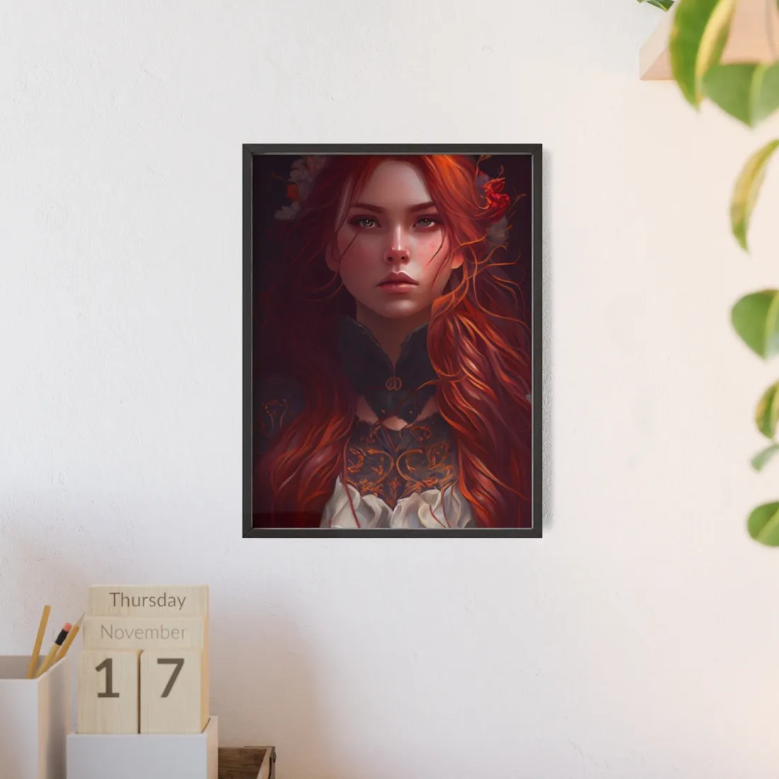 Redhead Female Portrait in a Dress - Framed Poster