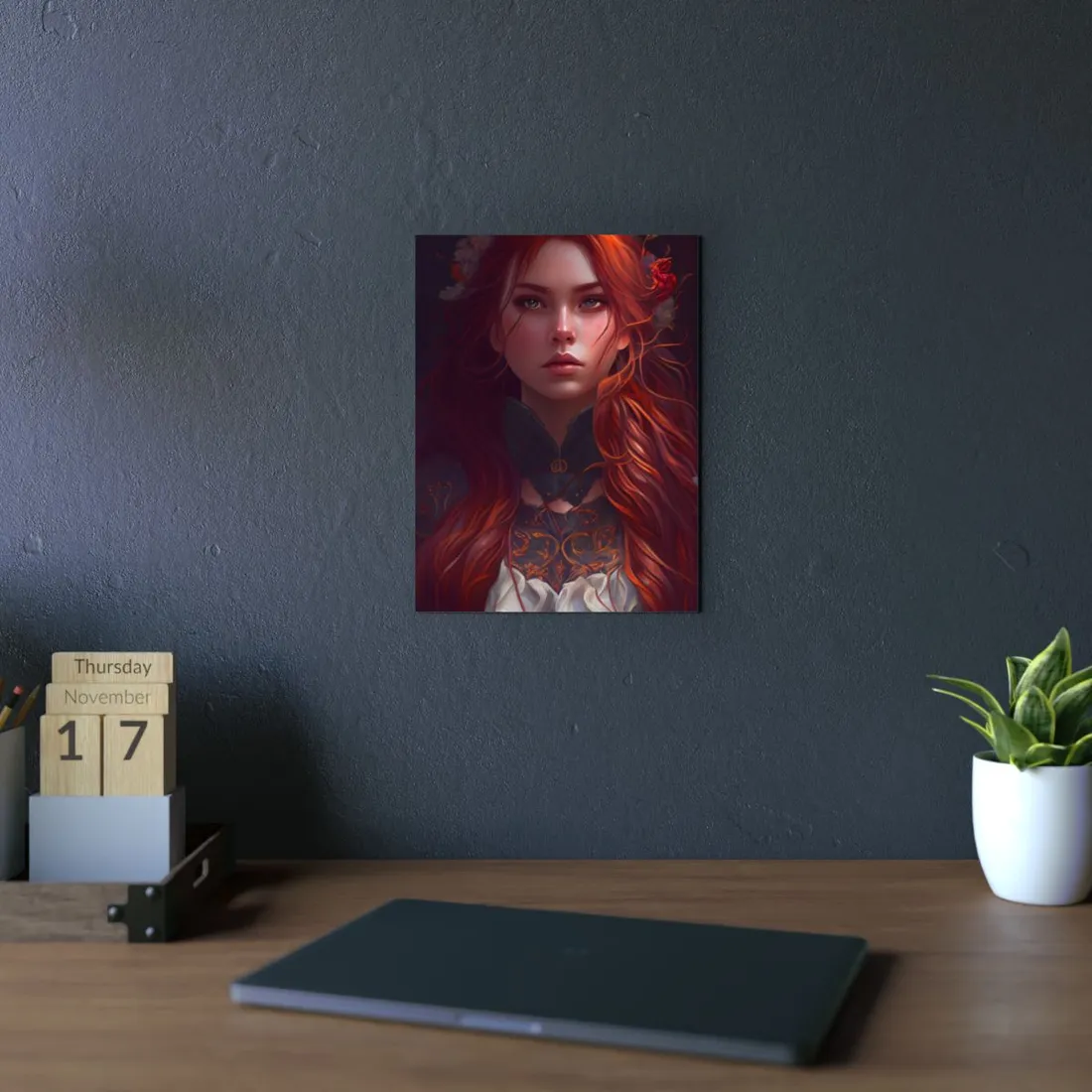 Redhead Female Portrait in a Dress - Metal Poster