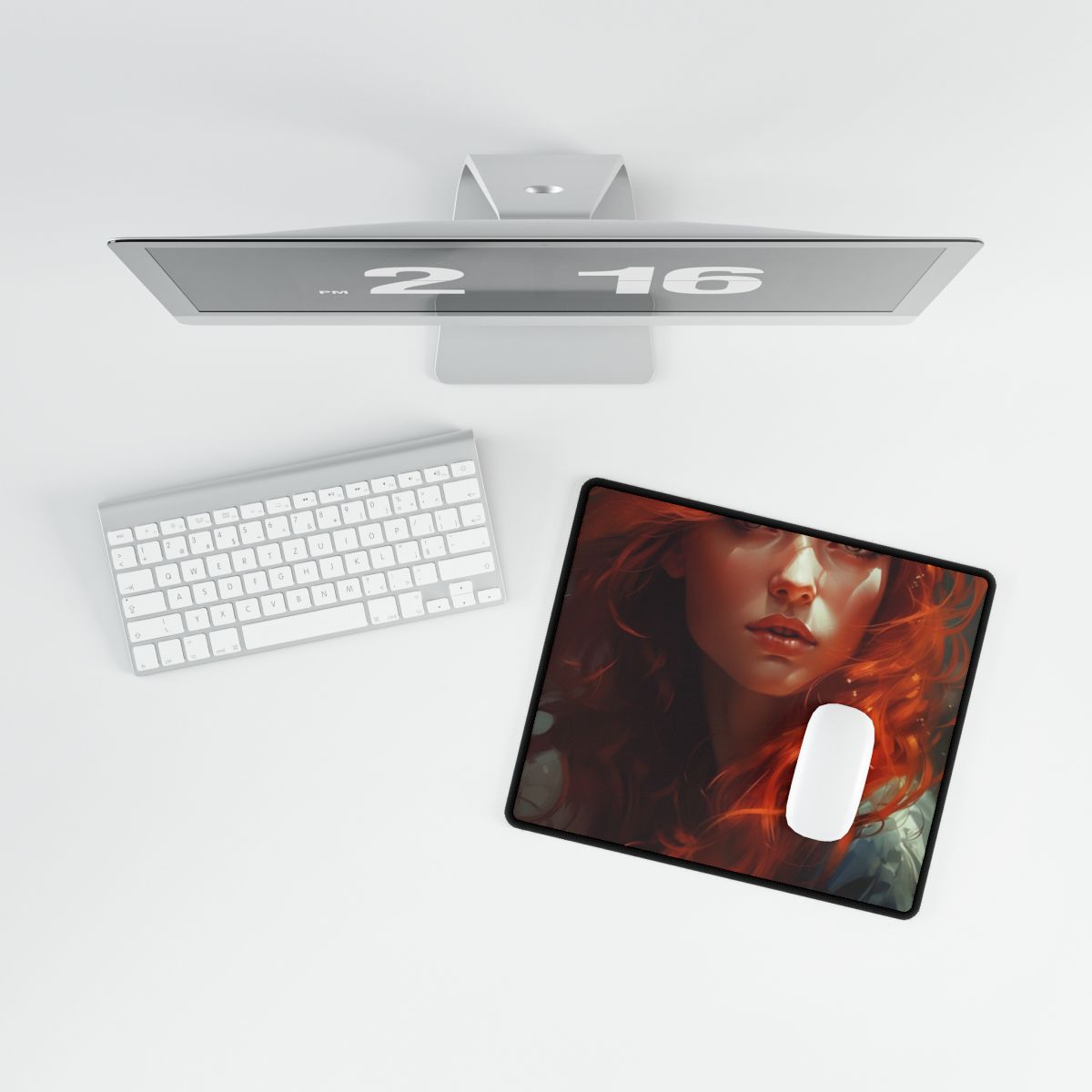 Redhead Female Portrait: Realistic Digital Artwork - Desk Mat