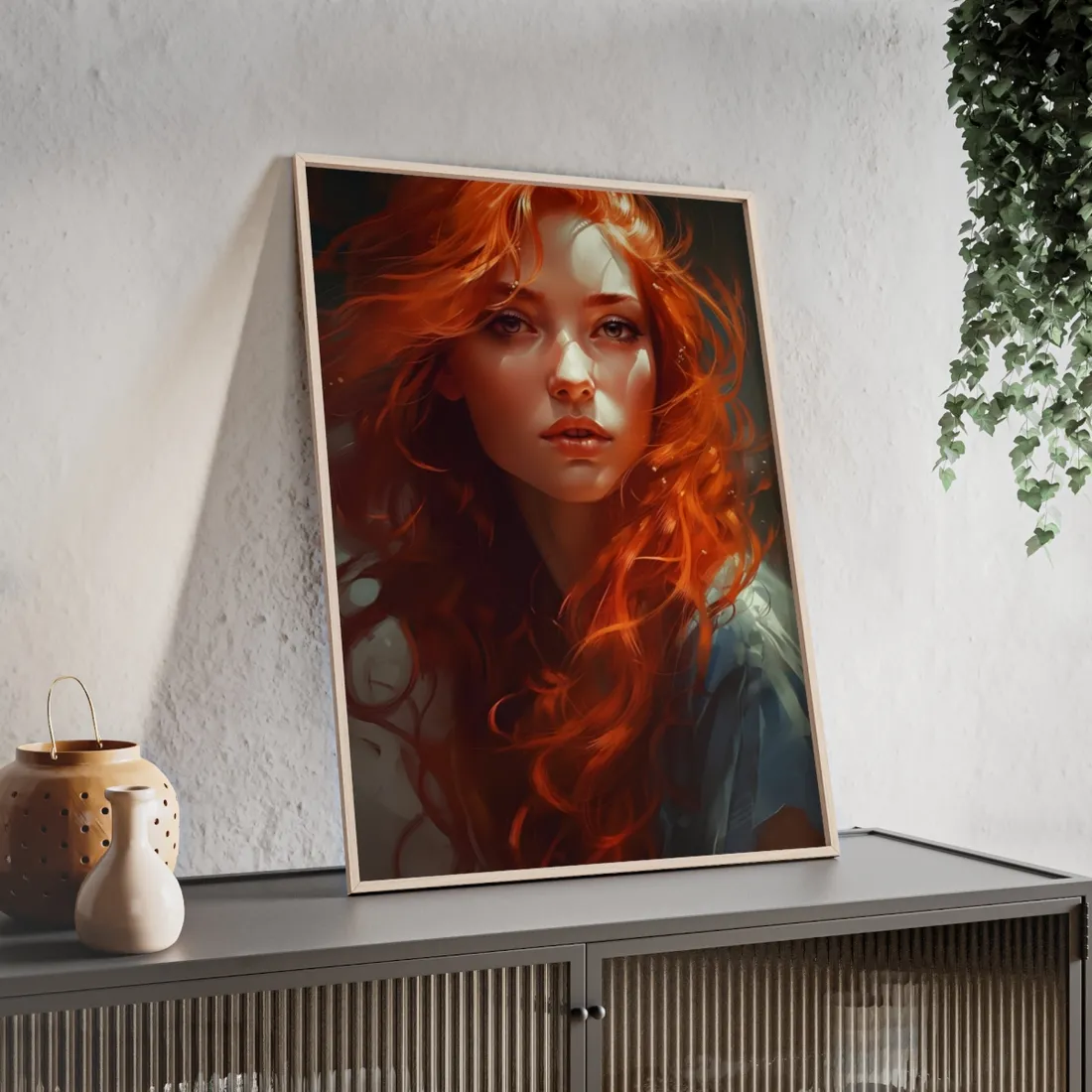 Redhead Female Portrait: Realistic - Framed Poster