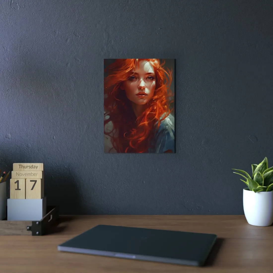 Redhead Female Portrait: Realistic - Metal Poster