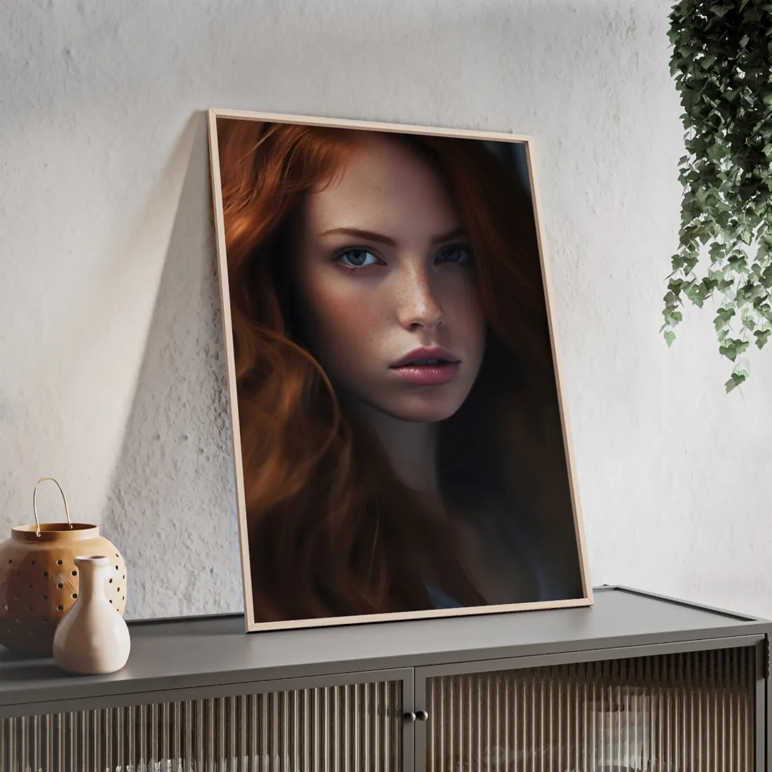Redhead Model: Sophisticated Portrait Art - Framed Poster
