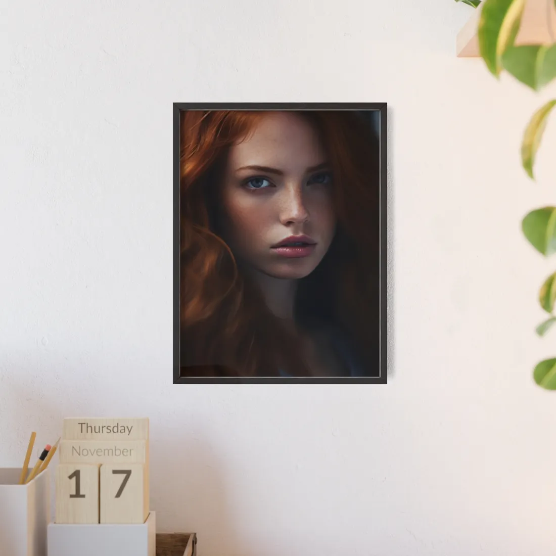 Redhead Model: Sophisticated Portrait Art - Framed Poster