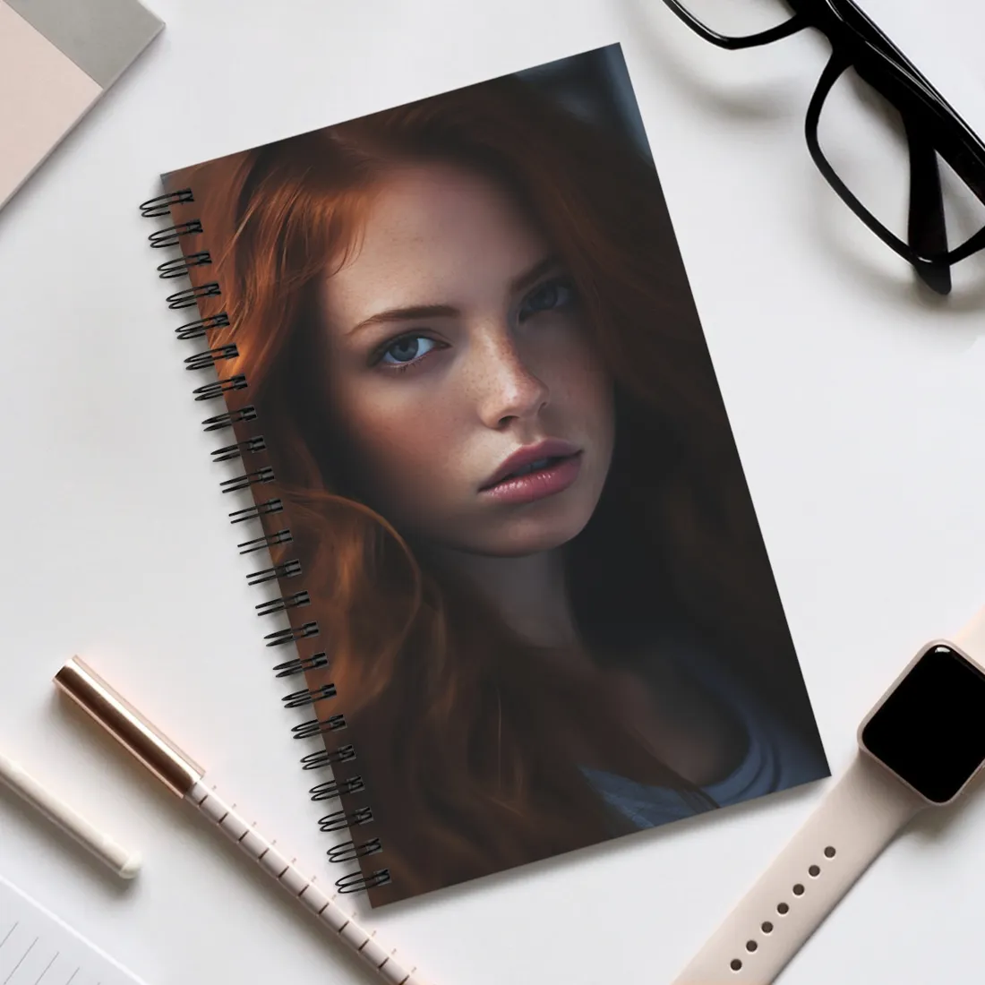 Redhead Model: Sophisticated Portrait Art - Spiral Notebook