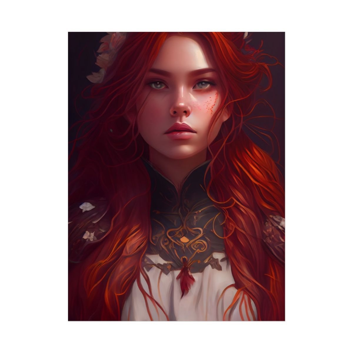 Redhead Portrait in Elegant Dress: Artwork - Poster