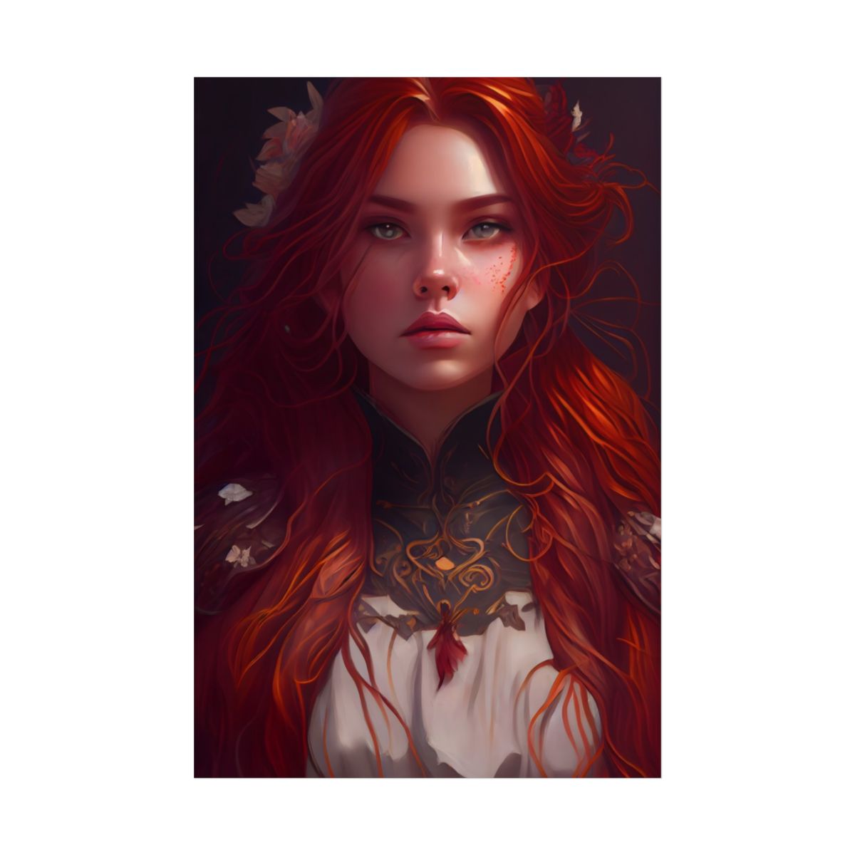 Redhead Portrait in Elegant Dress: Artwork - Poster